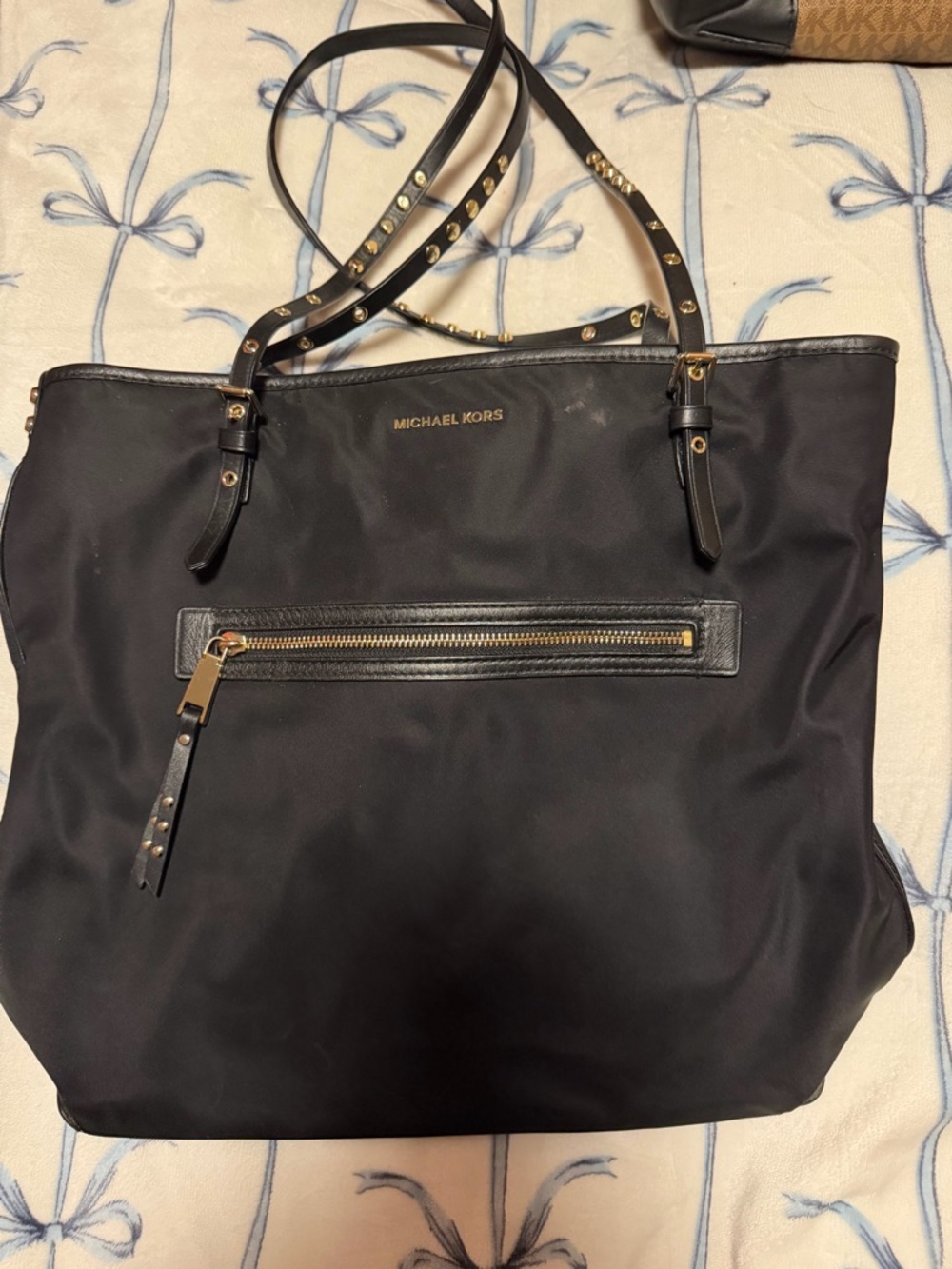 Michael Kors Black Tote with Gold Stud Accents